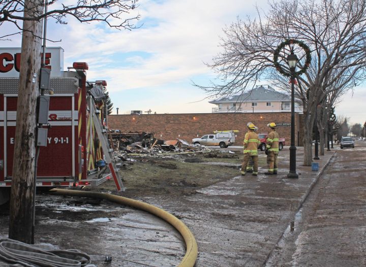 Fire crews remained on scene at the Stony Plain Alliance Church Monday, Dec. 19, 2016 after fire destroyed the church's family centre Sunday afternoon. 