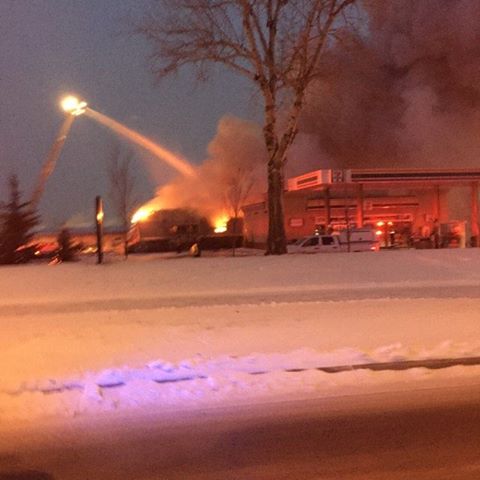 Strathcona County fire crews battle massive blaze in Sherwood Park