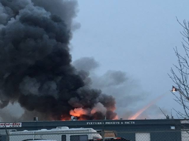 Strathcona County fire crews battle massive blaze in Sherwood Park