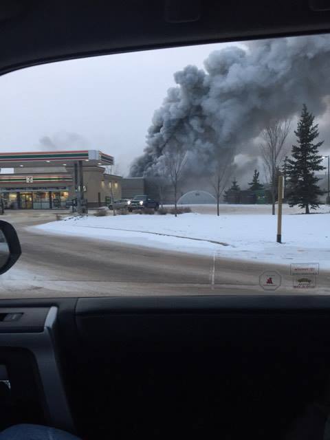 Strathcona County fire crews battle massive blaze in Sherwood Park