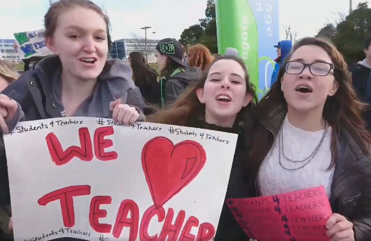Students shout out slogans in support of their teachers on Friday, Dec. 2, 2016. Students from more than 100 schools across Nova Scotia walked out of class "in protest of Nova Scotia's provincial government's actions surrounding the ongoing teachers' dispute.".