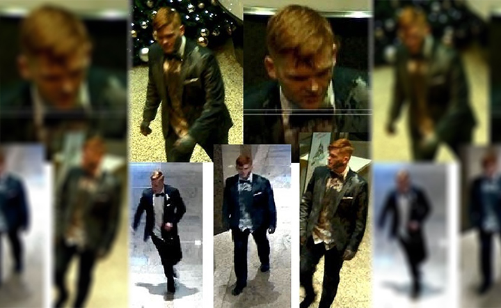 Police released these images of a suspect allegedly caught on surveillance video vandalizing a Financial District office building in Toronto on Dec. 9, 2016.