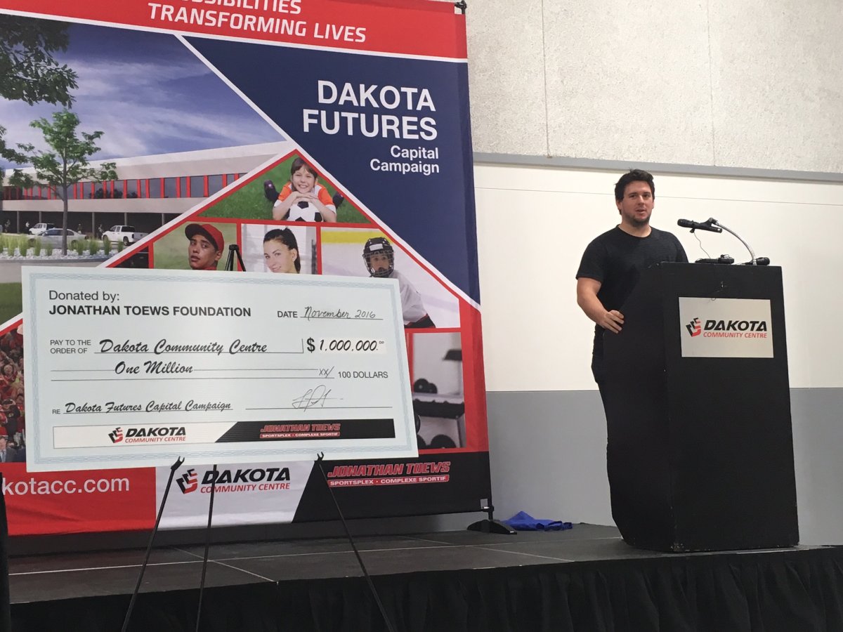 Manitoba born NHL star Jonathan Toews was announced as honourary chair of Dakota Futures Campaign Wednesday morning. It's the same facility where the Chicago Blackhawks captain started out.