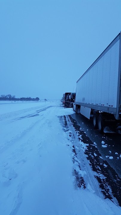 Highway 1 just outside Virden, Manitoba Tuesday night, when Rick had been on the side of the road for 18-and-a-half hours.
