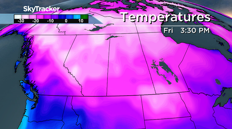Temperatures will struggle to get out of the -20s on Friday.