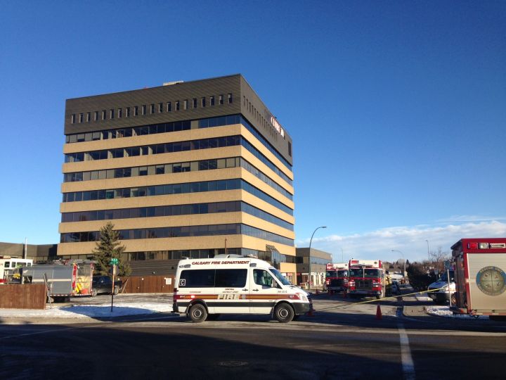 High winds caused metal siding to blow off the roof of a building near Macleod Trail. The CFD high-angle rescue team secured the scene on Dec. 19, 2016.