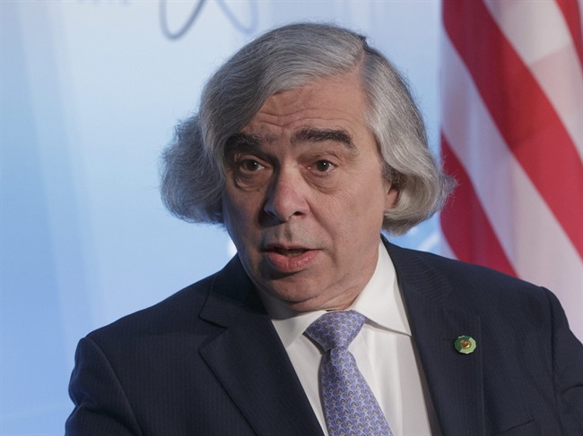 FILE - In this April 1, 2016 file photo, Energy Secretary Ernest Moniz speaks at the Nuclear Security Summit in Washington. The Energy Department said Wednesday it is offering a conditional, $2 billion loan guarantee to capture and store carbon dioxide at a planned Louisiana methanol plant, a new element of the Obama's administration's strategy to slow global warming.