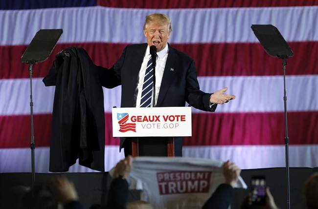 In this December 2016 photo, Donald Trump speaks at rally in Baton Rouge, La.