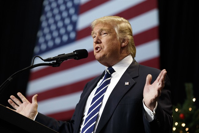 In this Dec. 13, 2016, photo, President-elect Donald Trump speaks during a rally at the Wisconsin State Fair Exposition Center in West Allis, Wis. Although pestered to a fare-thee-well to abandon Donald Trump, Republican electors appear to be in no mood for an insurrection in the presidential campaign‚Äôs last voting ritual. (AP Photo/Evan Vucci).