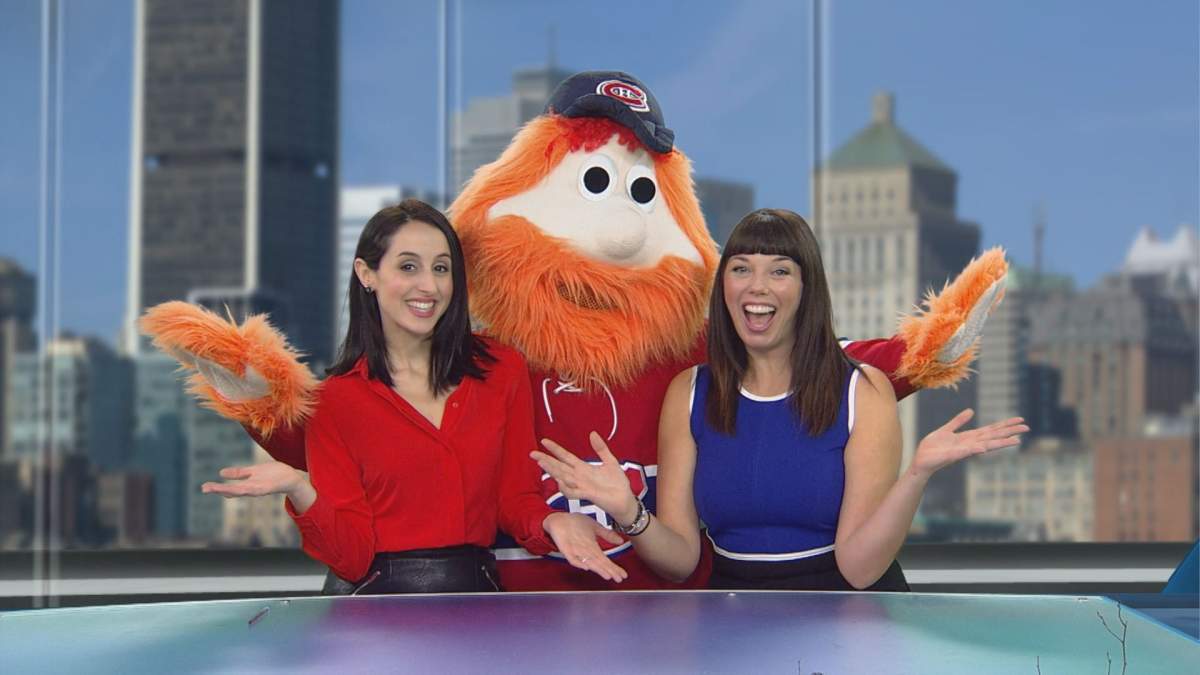 Canadiens mascot Youppi! joins Laura Casella and Kim Sullivan in the Global News Morning studio. Friday, Dec. 9, 2016.