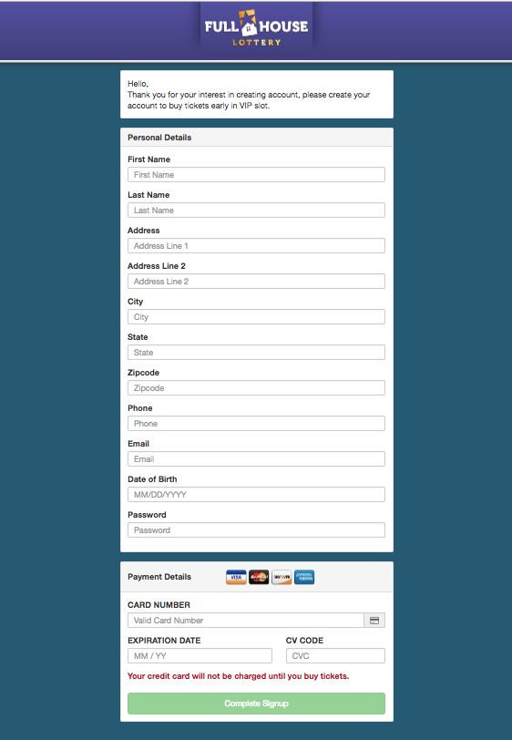 Screenshot of the fake Full House Lottery request.
