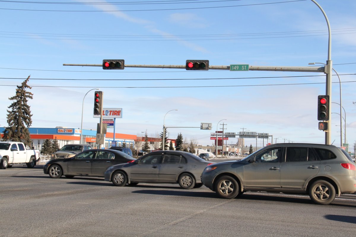 The intersection of 149 Street and Yellowhead Trail. 