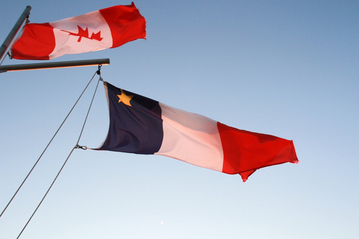 An Acadian flag on the waterfront in Cheticamp, N.S., July 31, 2015. 