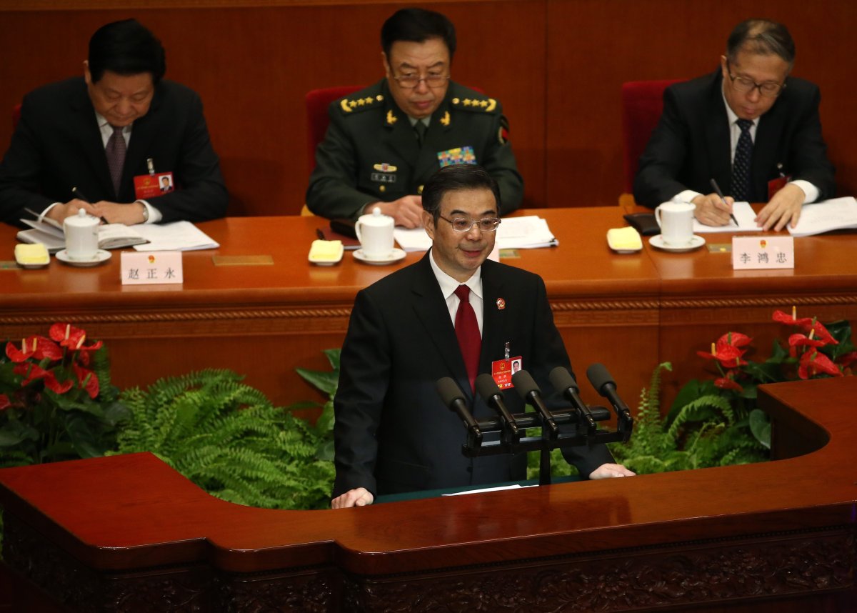 Zhou Qiang, President and Chief Justice of the Supreme People's Court of China delivers a report during the third plenary meeting of the fourth session of China's 12th National People's Congress (NPC) at the Great Hall of the People in Beijing, China on March 13, 2016. 