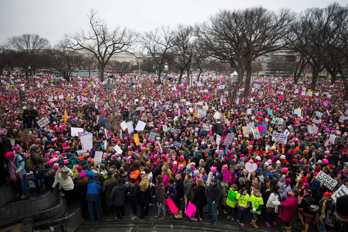 Thousands of participants converge on the Women’s March on Washington in Washington, D.C., on January 21, 2017.