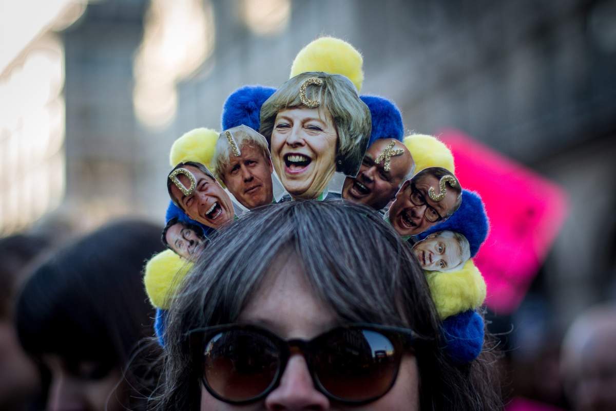 Demonstrators protest at the Women’s March on London, as part of international day of action in solidarity on Jan. 21, 2017.