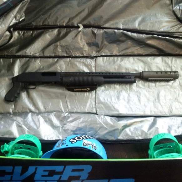 Calgary police said a pump-action 12-gauge shotgun with a muzzle flash limiter was found inside a snowboard bag at a home in the 100 block of Huntington Park Green N.W. on Jan. 19, 2017.