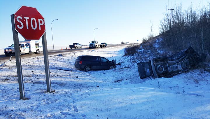 Saskatchewan RCMP say four people were taken to hospital after a two-vehicle crash north of Lloydminster.