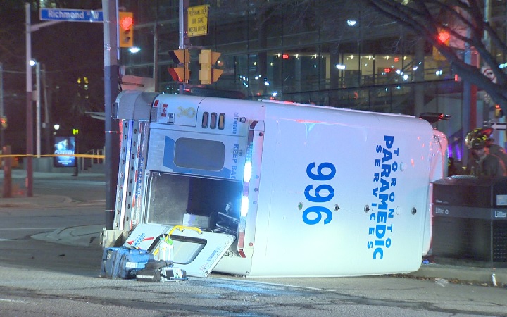 An ambulance rollover near University Ave. and Richmond St. on Jan. 23, 2017.
