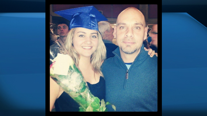 Jamie Gallon (left) and his daughter Ashley Welsh-Gallon at her high school graduation.  