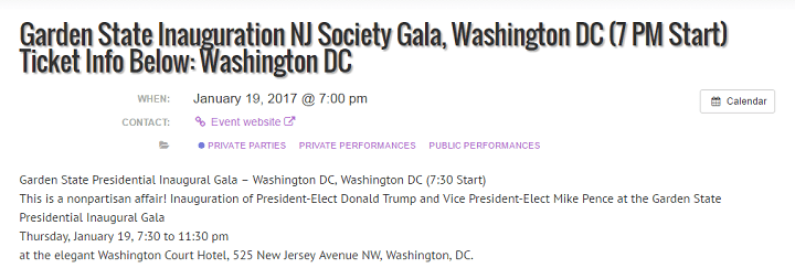 An event listing on the band’s website shows the event is the day before the inauguration.