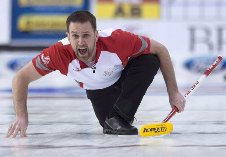 Brad Gushue threw a perfect 100 per cent in the men's final earlier Sunday to defeat Sweden's Niklas Edin 8-3 and capture his seventh career Grand Slam of Curling title.