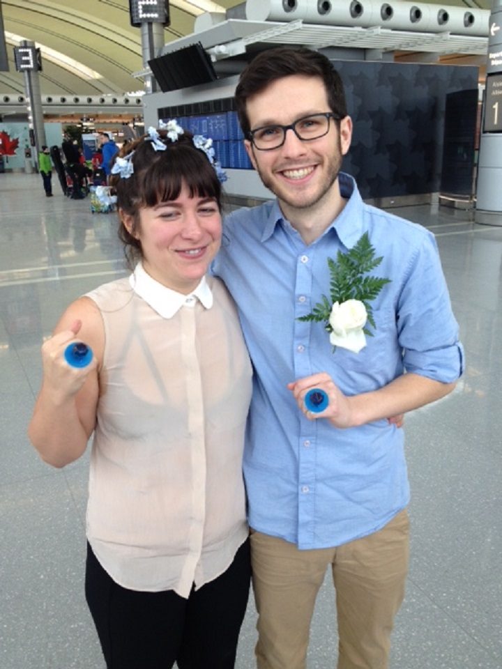 Rachelle scarfo and Treffyn Koreshoff reached out to Bunz users to find them an officiant for their Toronto Pearson airport wedding.