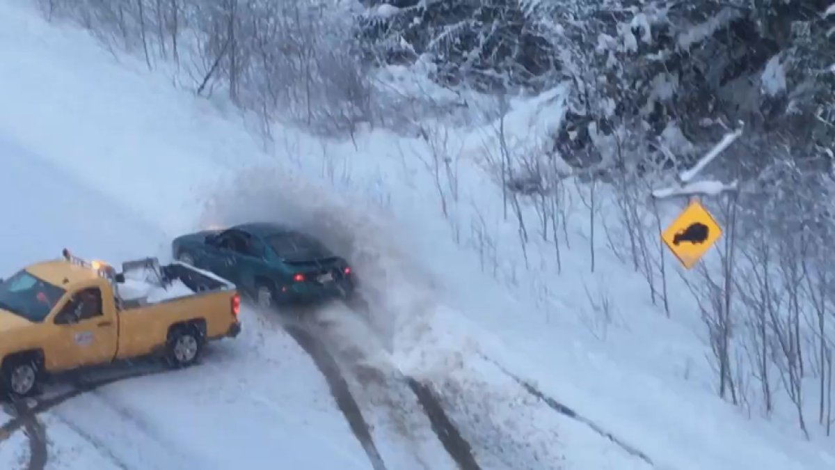 Caught on camera: driver barrels onto closed Trans-Canada Highway - image