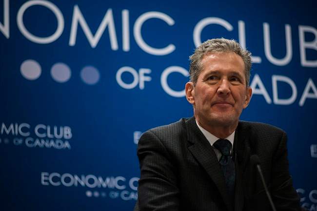 Manitoba Premier Brian Pallister speaking in Toronto on Friday. 
