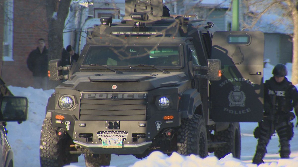 Police armoured vehicle was on scene at College Avenue Saturday morning.