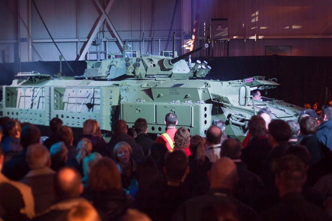 An upgraded Light Armoured Vehicle is unveiled at a news conference at a General Dynamics facility in London, Ont., on January 24, 2012. 