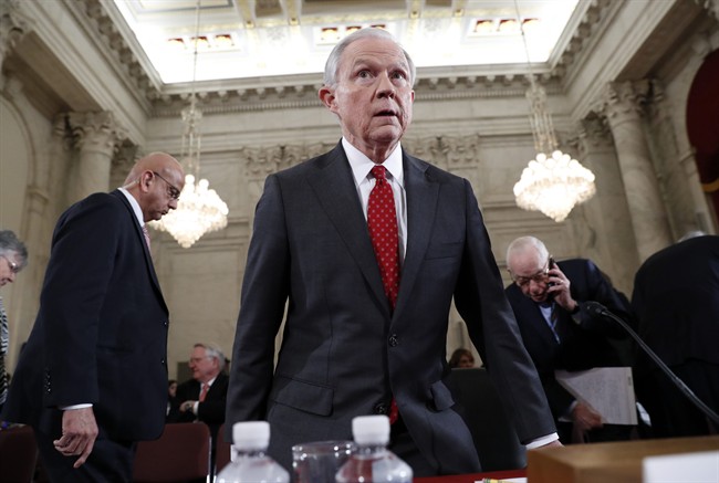 Attorney General-designate, Sen. Jeff Sessions, R-Ala., takes his seat on Capitol Hill in Washington, Tuesday, Jan. 10, 2017, after a break in his confirmation hearing before the Senate Judiciary Committee.