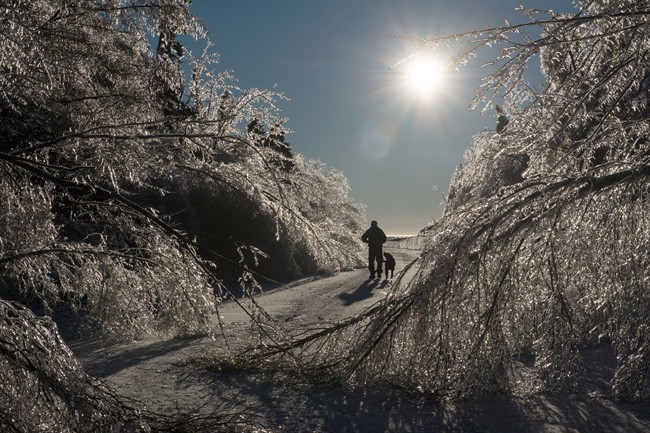 The aftermath of a winter storm that brought freezing rain.