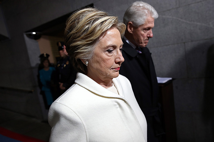 Former Democratic presidential nominee Hillary Clinton and former President Bill Clinton arrive on the West Front of the U.S. Capitol in Washington, D.C., U.S., January 20, 2017. 