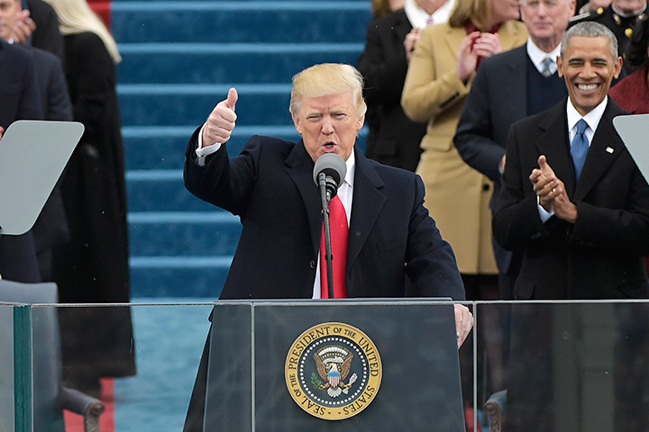 President Donald Trump speaks to the nation during his swearing-in ceremony on January 20, 2017 at the U.S. Capitol in Washington, DC.
