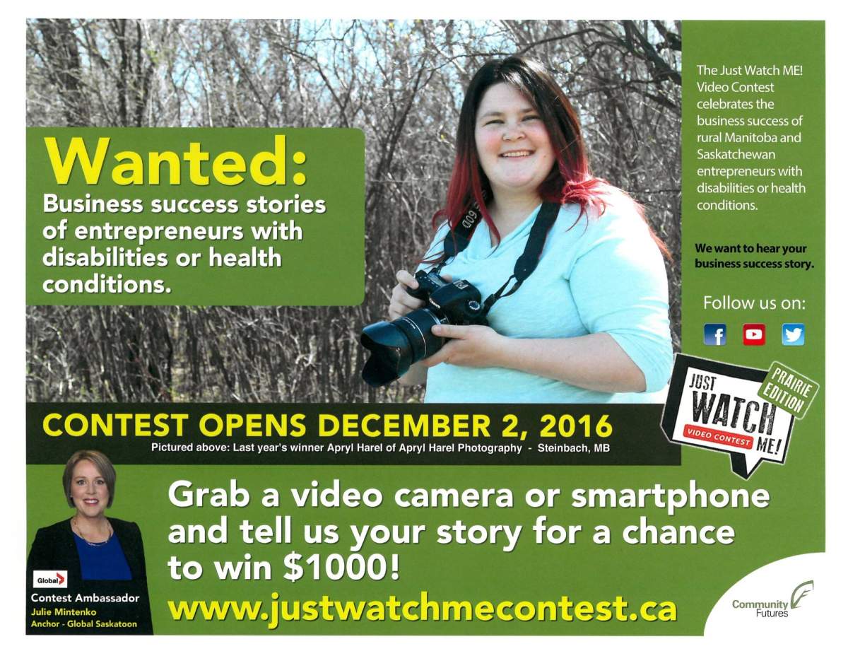 Community Futures EDP Just Watch Me Contest for rural entrepreneurs.