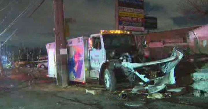 Driver injured after Toronto EMS truck smashes into hydro pole ...