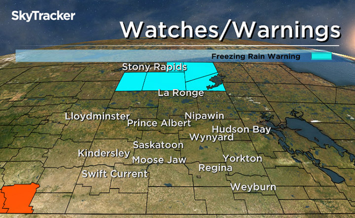 Environment Canada has issued a freezing rain warning for most of northern Saskatchewan.
