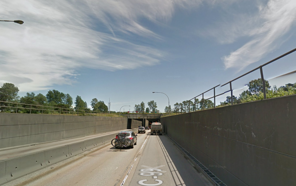 The entrance to the George Massey Tunnel.