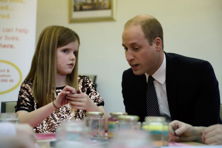  Prince William, Duke of Cambridge speaks to Aoife, 9, during his visit to a Child Bereavement UK Centre in Stratford on January 11, 2017 in London, England.
