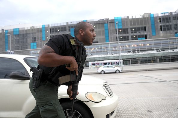 First responders secure the area outside the Fort Lauderdale-Hollywood International airport.