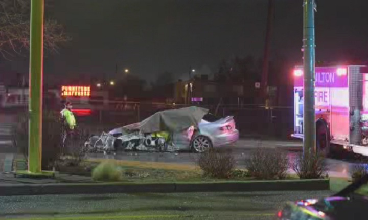 One person is dead and another person was injured following a single-vehicle crash in Hamilton, Ont. early Wednesday morning.