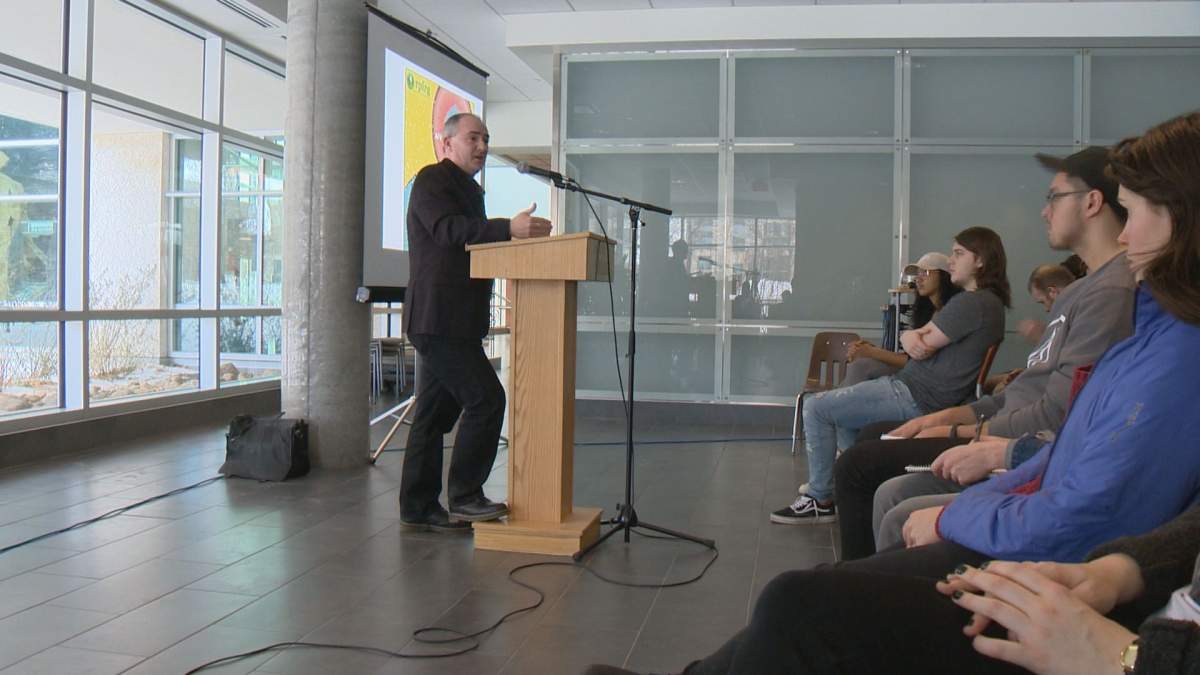 Lee Ward delivers his "What is Trumpism?" presentation at the University of Regina.