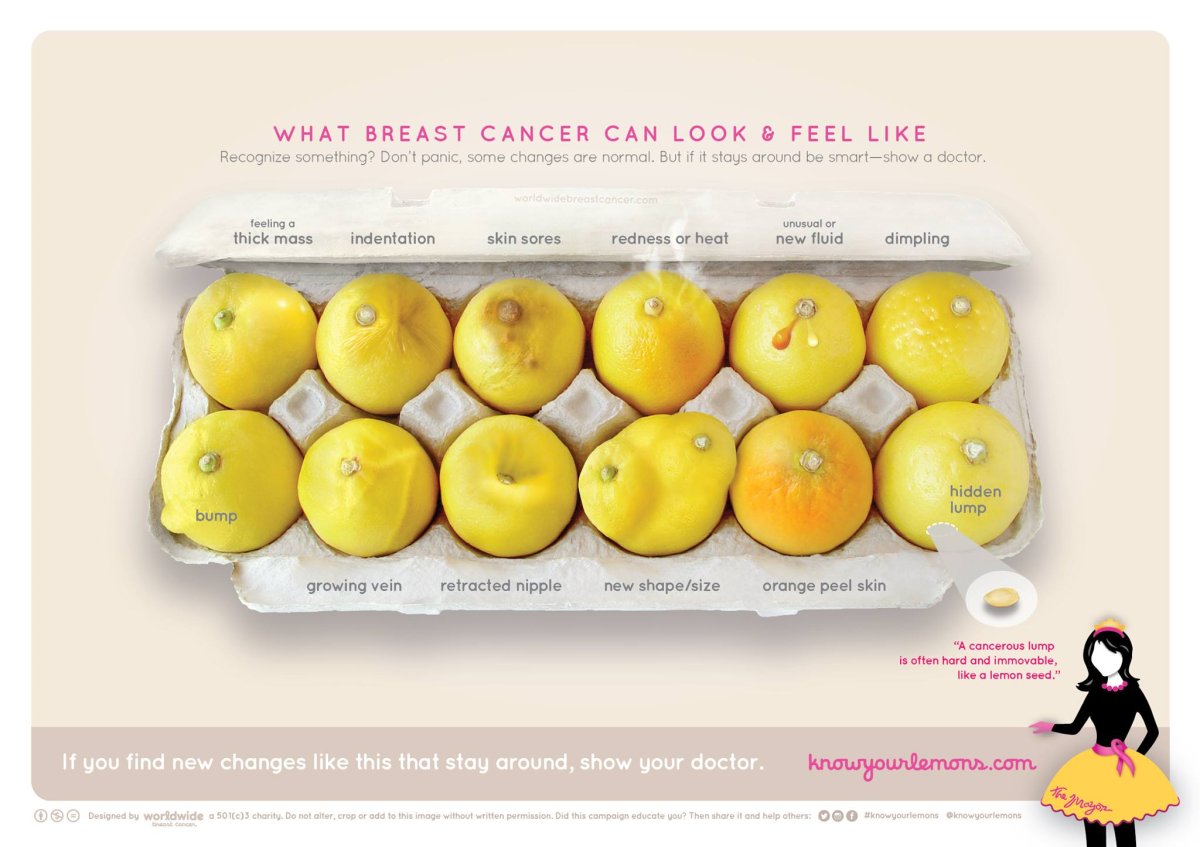 Designer Corrine Ellsworth Beaumont made this poster in an effort to show people what breast cancer symptoms look like, as part of the "Know Your Lemons" campaign.