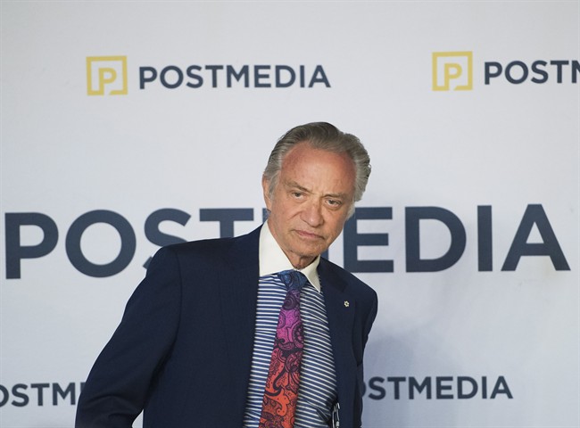 Postmedia CEO Paul Godfrey speaks during the company’s annual general meeting in Toronto on Thursday, January 12, 2017.THE CANADIAN PRESS/Nathan Denette