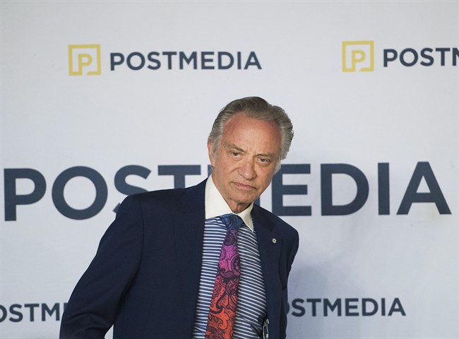 Postmedia CEO Paul Godfrey speaks during the company's annual general meeting in Toronto on Thursday, January 12, 2017. 
THE CANADIAN PRESS/Nathan Denette.