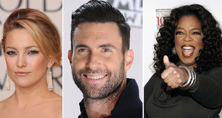 (L-R) Kate Hudson, Adam Levine, Oprah Winfrey.