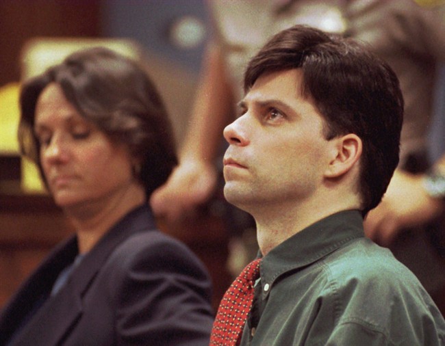 In this Oct. 20, 1995, file photo, Lyle Menendez looks up during testimony in his and brother Erik's retrial for the shotgun slayings of their parents in Los Angeles, Calif.