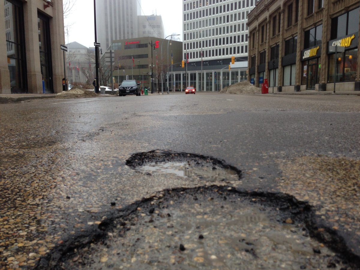 Potholes are beginning to form all over Winnipeg roads.