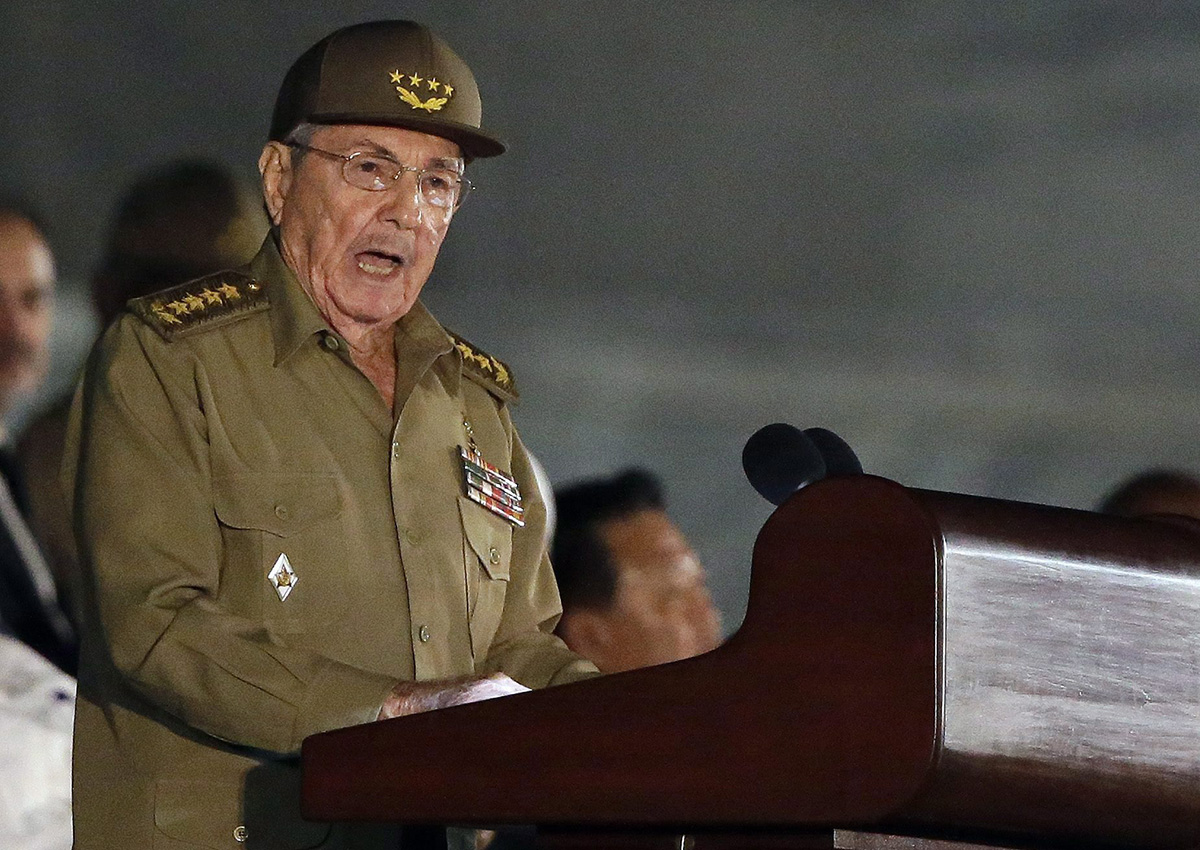 Cuba's President Raul Castro speaks during a rally honoring Fidel Castro at the Revolution Plaza in Havana, Cuba, Tuesday, Nov. 29, 2016. 